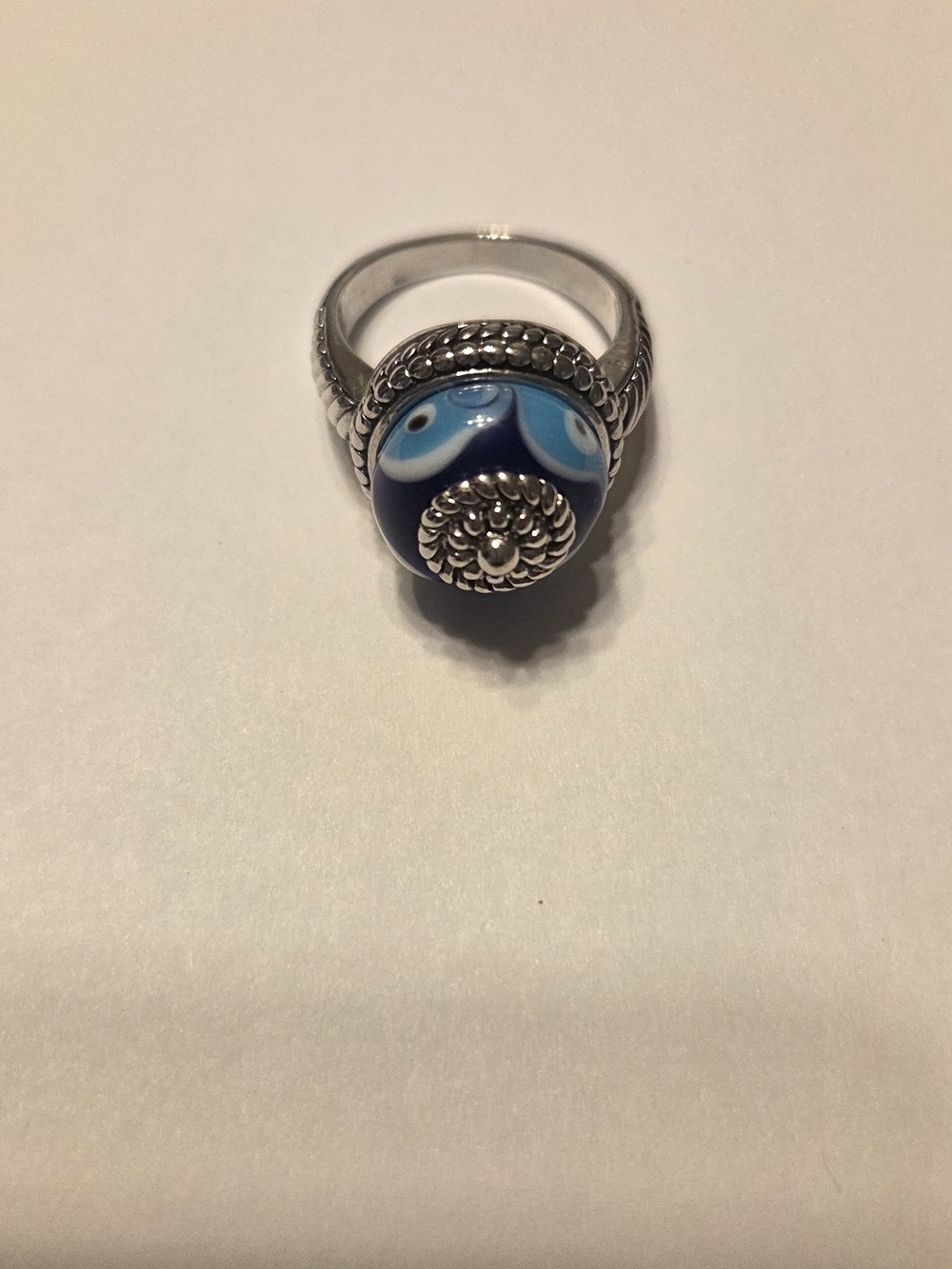 Silver Blue Evil Eye Statement Ring Size 8